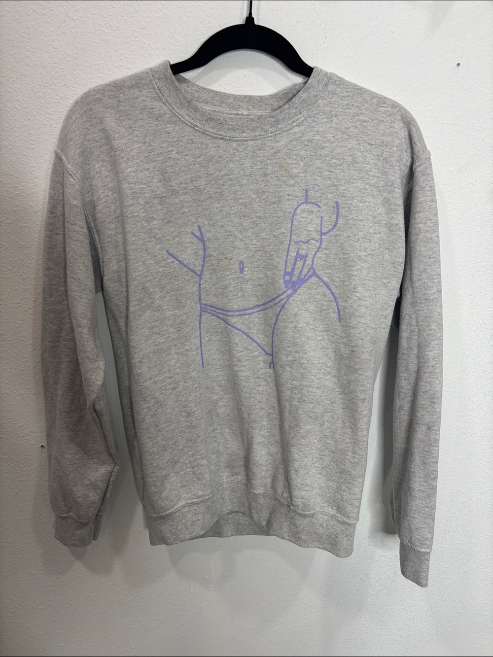 Light Gray Crewneck Sweatshirt with Minimal Lilac Line Art